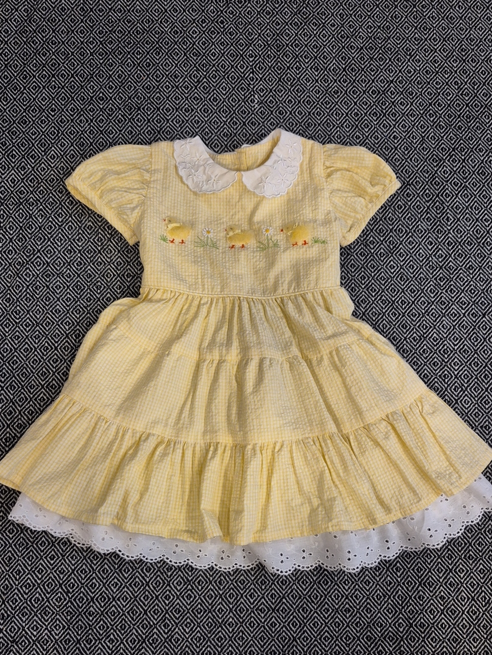 Vintage 80s Rebecca Raggs Spring Fuzzy Baby Chicks Dress Size 2T